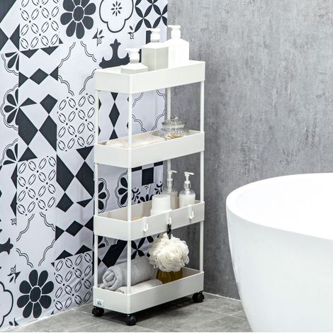 Carro de cocina MEUBLIV 40x19x90 cm blanco – 4 niveles, con ruedas y frenos (1/5)
