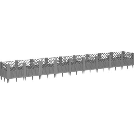 Vassoio per fioriera aiuola rialzata piante fiori terrazza giardino con paletti trasparenti 363,5 x 43,5 x 43,5 cm PP grigio 020038208
