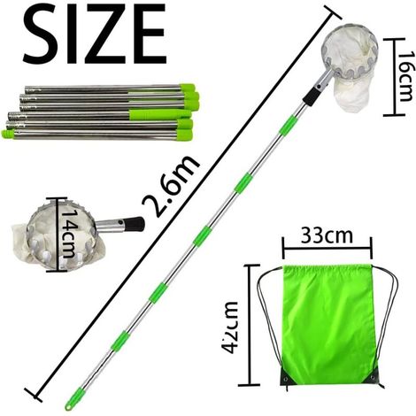 Cueille Fruits avec Sac, Cueilleur de Fruits Amovible, Avec Manche Télescopique, 2.4 m Ramasse Fruit de Inox, Sac de Collecte (1/3)