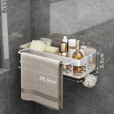 Bathroom shelf, shower shelf, aluminum storage rack, no drilling required, 1 piece (silver).