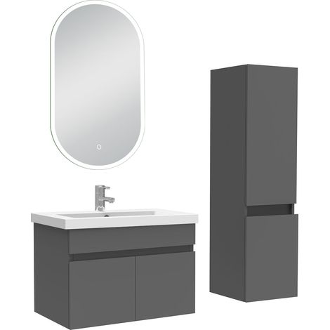 Océan meubles simple vasque 60cm vasque + colonne + miroir LED Anthracite (1/5)
