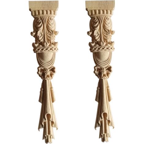 Set di 2 ornamenti per mobili in legno, decorazioni angolari, ornamenti per mobili in stile vintage, non verniciati, intagliati, 30 x 7 cm (1/5)