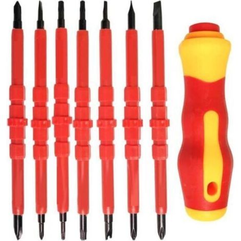 7-teiliges isoliertes Elektriker-Schraubendreher-Set, 14-in-1 austauschbares Multifunktions-Werkzeugset aus Aluminiumlegierung für Elektroreparaturen - Crezuo