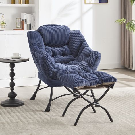 Fauteuil lounge chaise ottoman acier bleu marine OKMYHOME (1/5)