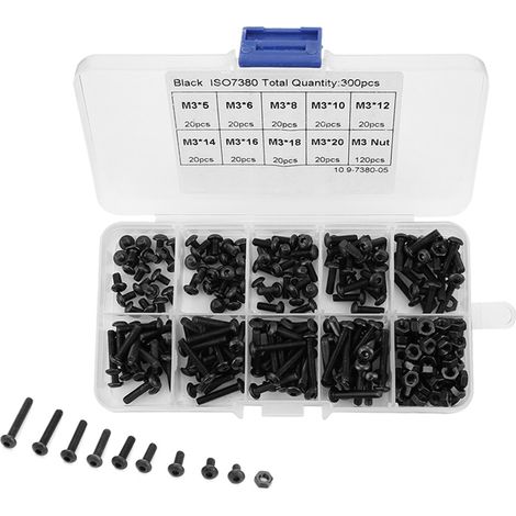 300-teiliges Sortiment an M3-Innensechskantschrauben mit Knopfkopf (schwarz, Festigkeitsklasse 10.9) (1/5)