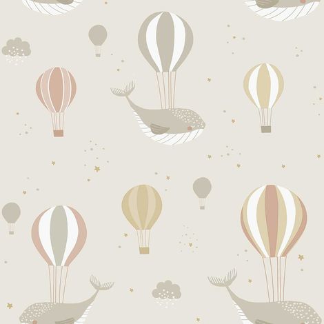 Papier peint baleines ballons air chaud pastel (1/2)