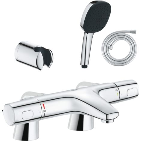 Conjunto de mezclador termostático para bañera/ducha GROHE Precision Trend + teleducha cuadrada de 2 chorros + manguera + soporte
