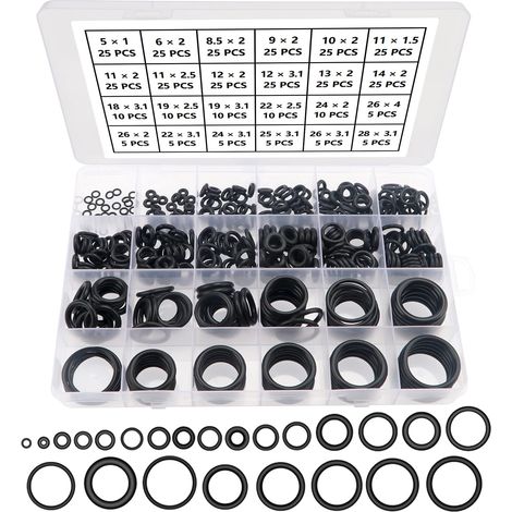 385 Pièces 24 Tailles Joint Torique Noirs Kit d'assortiment, Joints Toriques Métriques en Caoutchouc Nitrile, pour Robinet, Véhicule Climatisation, Electroménagers, Roulement, Pompe (1/5)