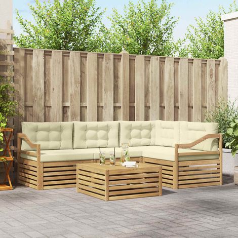 vidaXL Outdoor-Sofagarnitur 5 Stk. Weiß und Creme Polyester (1/5)