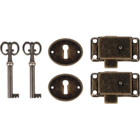 Set of 2 antique-style bronze cabinet door locks with keys – Classic iron latches for wooden cabinets, drawers, cupboards – Replacement security hardware – 53 x 27 mm (1/5)