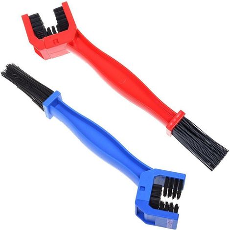 Brosse pour chaîne de moto, brosse pour chaîne de vélo, brosse de nettoyage pour chaîne de moto, kit de brosses de nettoyage pour chaîne de vélo (rouge, bleu) (1/4)