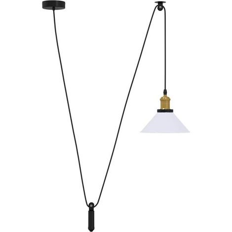 Lustre à hauteur réglable, douille E27, blanc brillant, diamètre 22 cm, matériau métallique. (1/5)