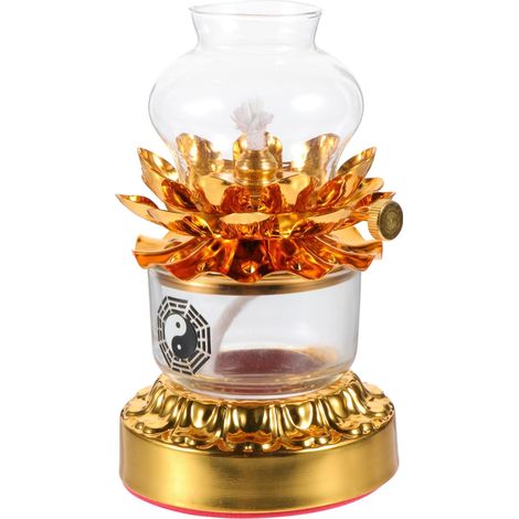 Lampe à Huile Légère et Facile à Transporter Bouddhiste en Alliage de Zinc et Verre pour Décoration de Temple et Intérieur (1/5)