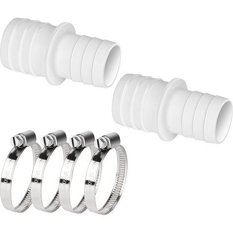 Kit técnico de 2 racores para mangueras de 32 mm a 38 mm de diámetro con abrazaderas – Adaptador para manguera de piscina – Paquete de 2 tomas dobles (1/5)