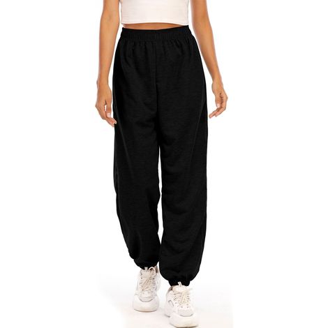 Pantalon de jogging à taille élastique Casyal pour femme, pantalon de survêtement long de sport, couleur unie, coupe ample (1/5)