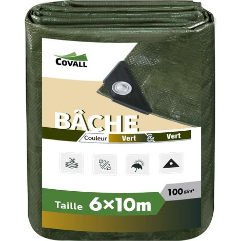 Bâche de Service moyenen 6x10m Bâches Imperméable 100g/m² et résistant à la moisissure Polyvalent Résistant aux déchirures Tente UV Piscine Toit Bac à Sable Bateau Camion VR.(Vert) (1/5)