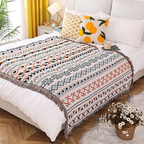 Kindfiber OÜ-Face Couvertures Coton Tissé Jetés Style Bohême Tapisserie Châle Décorative Jeté De Canapé Couvre-Lit Couverture De Camping Nappes Tapis 160x130cm (1/5)
