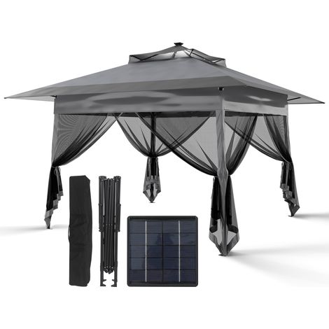 Puluomis Pavillon de jardin 3,6 x 3,6 m avec Moustiquaires, Pop up Barnum Pliant, Toit Ventilé, Pergola Imperméable Anti UV 50+ Respirable, Gris (1/5)