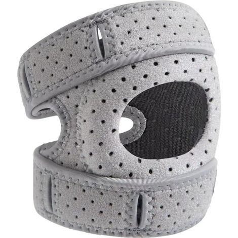 Graue Unisex-Kniebandage mit seitlichen Stabilisatoren und Gelpolster – Verstellbare Unterstützung für die Genesung nach Verletzungen, bei Arthritis, beim Laufen, Training, Sport und für Patienten (1/5)