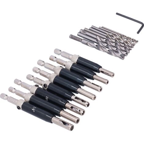Kit de 17 mèches à charnières auto-centreuses pour portes avec clé hexagonale, outil de bricolage menuiserie. (1/5)