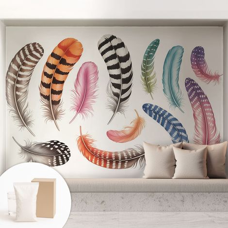 Papier peint intissé avec imprimé pour décoration intérieure pour rénovation a motif - Colle incluse gratuite Plumes pastel 208x146 cm (1/5)