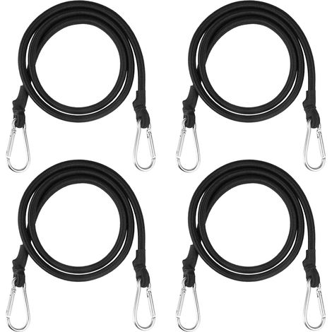 4 Pièces Tendeurs Elastique avec Crochets 100cm, Cordons Élastiques avec Mousqueton, Corde de Bagage élastique Robuste, Sangles Élastiques Crochets pour Camping, Baches, Vélo, Voiture, Luggee Fixation (1/5)
