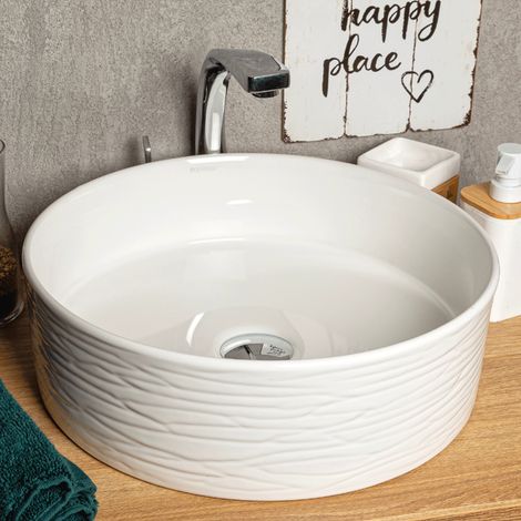 Lavabo da appoggio rotonda in ceramica PRISMA con scanalature