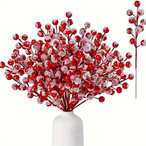 16 Pièces Baies Rouges de Noël Artificielles, Baie Rouge Deco Noel Branches de Baies Artificielles, Decoration Noel, pour Décorations Noël, Décoration Vacances, Fournitures Décoration Fête (1/5)
