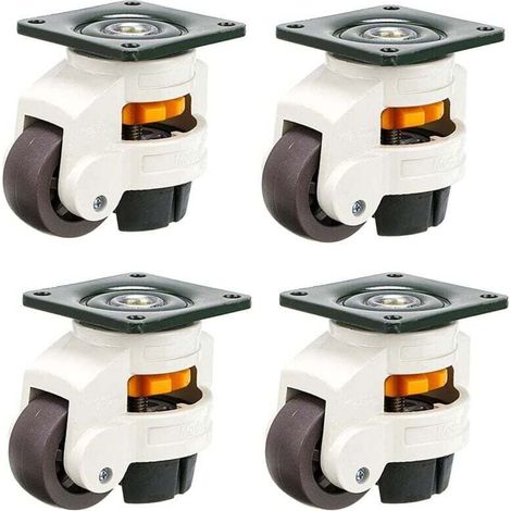 4Pcs Roulettes pour meubles, roue pivotante, roulettes de nivellement rétractable 60F, en alliage nylon et en aluminium, capacité de chargement 250 kg par roulette (1/4)