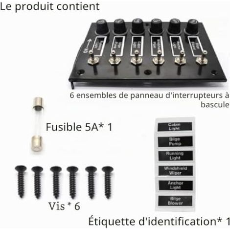 Panneau de commande étanche 12 V/24 V à 6 interrupteurs à bascule marche/arrêt pour voiture, avec chargeur double port USB et voltmètre, idéal pour bateaux, yachts et camping-cars. (1/3)
