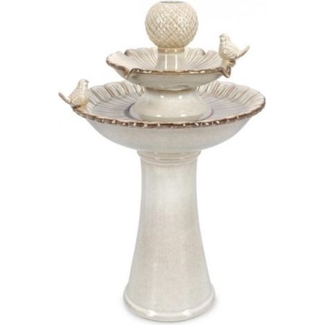 Bizzotto fontana con led e uccellini Niky beige cm 40,5 x 40,5 x 68 h