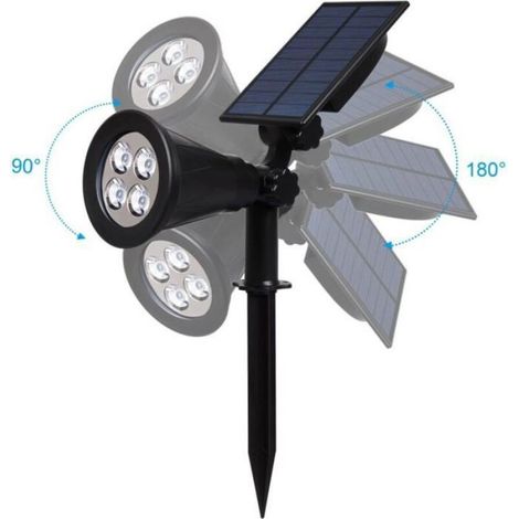 Projecteur solaire extérieur étanche IP65 – 4 LED 6000K blanc froid – Angle réglable 180° – Installation murale ou au sol (1/5)