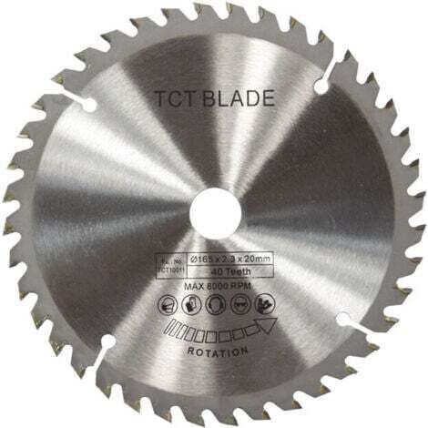 165mm TCT Lame de scie circulaire Disque de coupe rotative en argent pour la coupe du bois 40 dents-- (1/4)