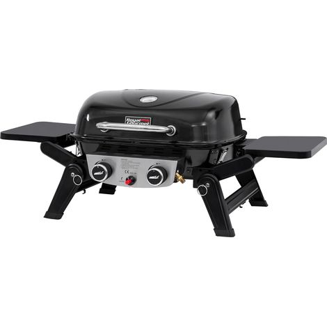 Royal Gourmet 2-Brenner Tragbarer Gasgrill, 5 kW Tischgrill mit klappbaren Seitentischen, portabler BBQ Grill für Balkon, Terrasse, Garten Schwarz