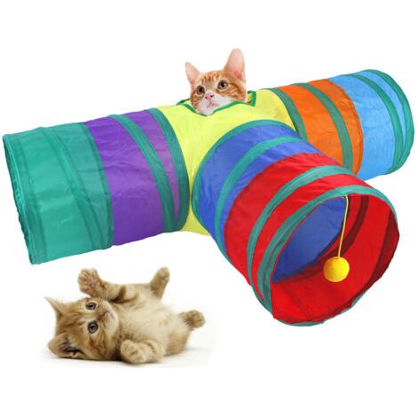Tunnel pour chat interactif - Jouet pour animal domestique - Tunnel de jeu pour chats, chatons, lapins, chiots - Pliable (T-Style Rainbow) (1/5)