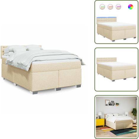 Sommier à lattes de lit avec matelas Crème 140x190 cm Tissu - Sommier À Lattes De Lit - Sommiers À Lattes De Lit - Lit - Meuble De Chambre À Coucher (1/5)