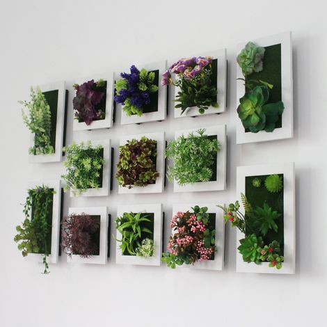 Planta artificial de 15 x 24 cm, con marco, para colgar en la pared, ideal para la decoración de interiores de apartamentos u oficinas. (1/5)