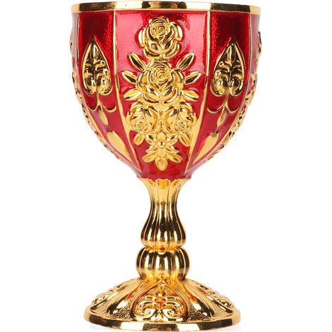 Calice en Alliage de Zinc 4 Pouces, Motif Fleuri Rétro Embossé, Coupe Élégante pour Fêtes, Banquets et Bars, Doré et Rouge (1/5)