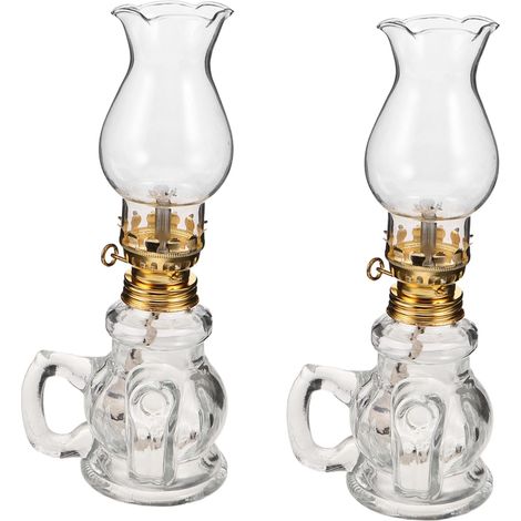 2pièces Lampe à Pétrole Vintage Verre Transparent Lot de Lanterne Tempête Décorative pour Éclairage De Table Ou Camping (1/5)