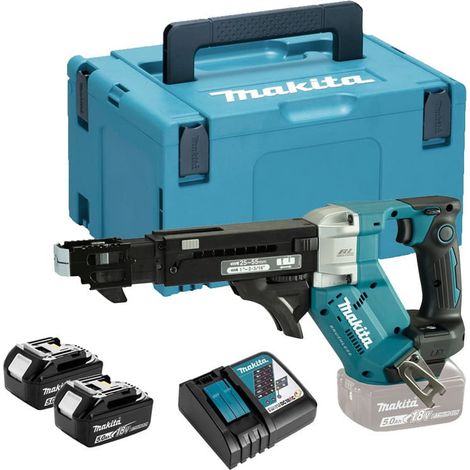 Makita – Visseuse automatique 18V avec 2 batteries 5,0Ah – Moteur Brushless – Système Push-drive – Pour plaques de plâtre et ossature bois (1/10)
