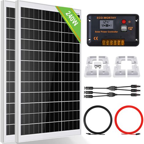ECO-WORTHY 240W 12V Mono Solar Panel+30A Controller & whole set ABS Bracket for Car RV (1/5)