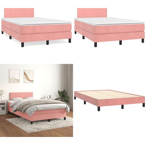 Sommier à lattes de lit avec matelas rose 120x190 cm velours - Lit Double - Lit Tapissier - Lit Velours - Literie - Chambre À Coucher - Home & Living (1/5)