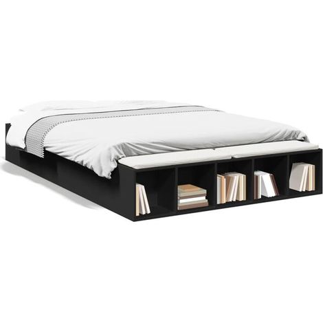 Cadre de lit noir (matelas non inclus), 150 x 200 cm (1/5)