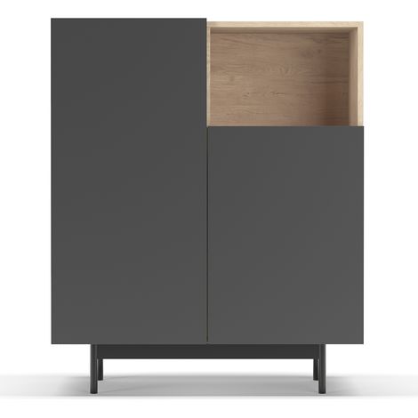 Mueble aparador en melamina, colección PRINTED (602-1), con 2 puertas, en roble y grafito (1/4)