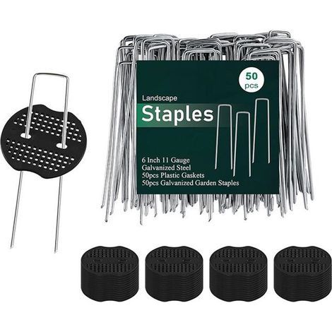 50 Garden Stakes + 50 Washers – Ground Pegs for Hard Soil, Garden Clips – Tomato Plant Anchors (1/5)