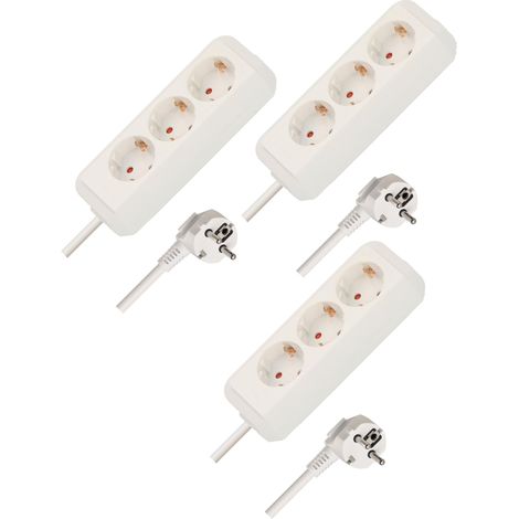 Lot de 3 multiprises 3 Prises avec Protection de Contact Accrue, Interrupteur et câble de 3 m Blanc