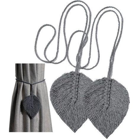 Lot de 2 embrasses de rideaux 116 cm, cordons décoratifs faits main, réglables, attaches pour rideaux, gris foncé (1/5)