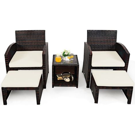 5er set rattan set mobel balkonset gartenmobel sitzgruppe braun wei