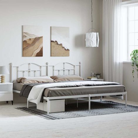 Estructura cama sin colchón con cabecero metal blanco 193x203cm (1/5)