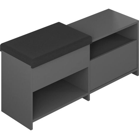 Schuhschrank Nuri, Schuhregal für 8 Paare, ein Regal, 2 Türen, 120x41x51h cm Anthrazit Schwarz